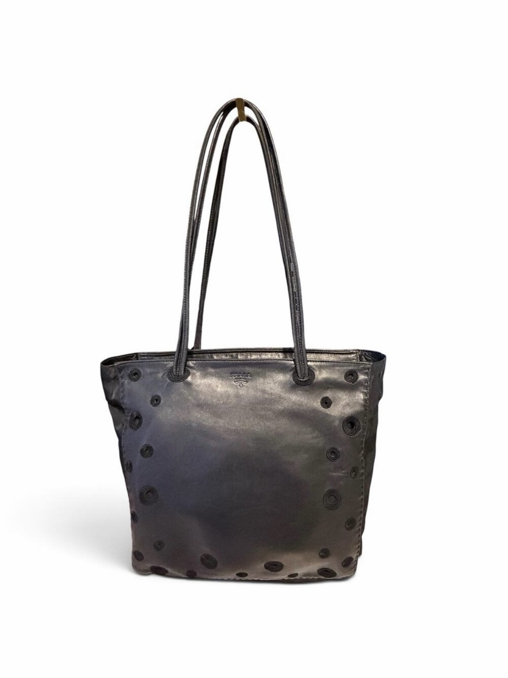 Prada Tessuto Grommet Tote Black Nylon Leather Trim Shoulder Bag w/ COA & DB